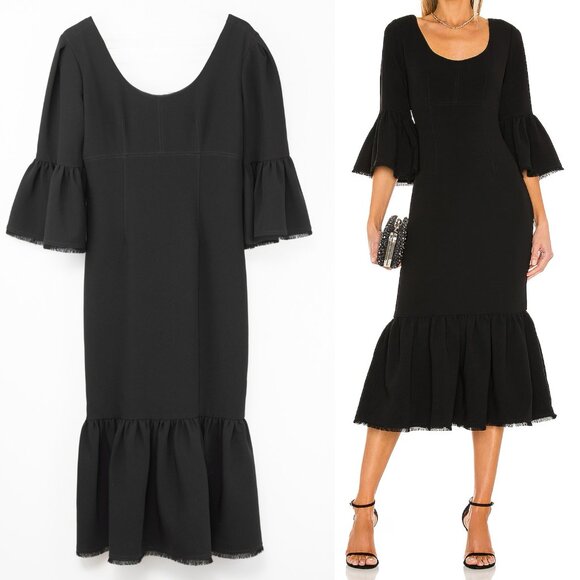 Cinq a Sept Vanessa Dress Midi Flounce Hem Cocktail Evening Black Size 8 - Picture 1 of 7